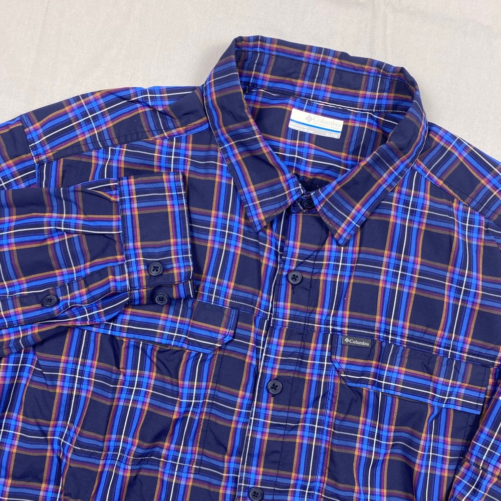 Columbia Silver Ridge Plaid Long Sleeve Shirt Mens XL Blue Omni-Shade Hiking